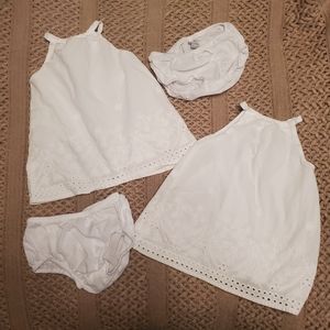 Twin girls white dresses 0-3 mo Children's place